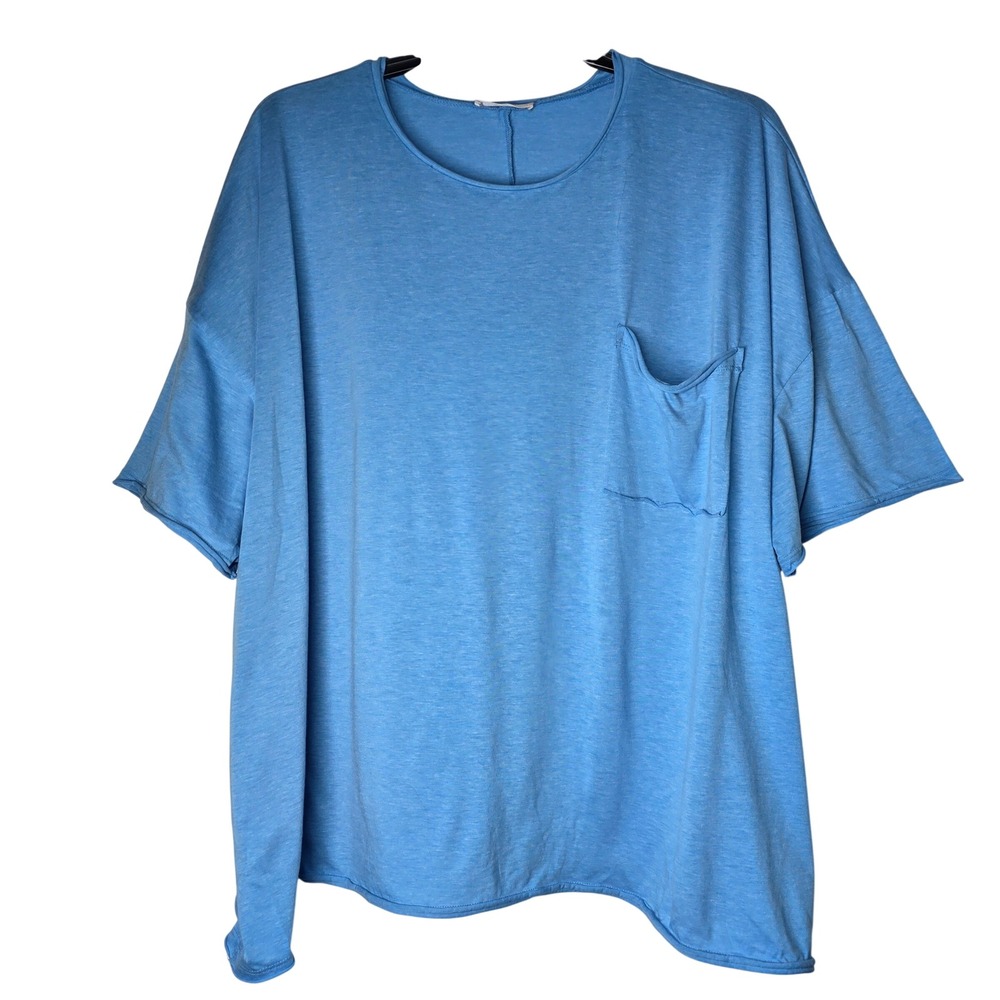 Zenana Womens Blue Oversized Pocket T-Shirt Plus Size 3X CRT-3172X